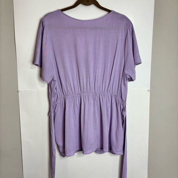 Heatherly Women’s 2X Purple Button-Down Top Tie Back Short Flutter Sleeves Mauve - Picture 10 of 11